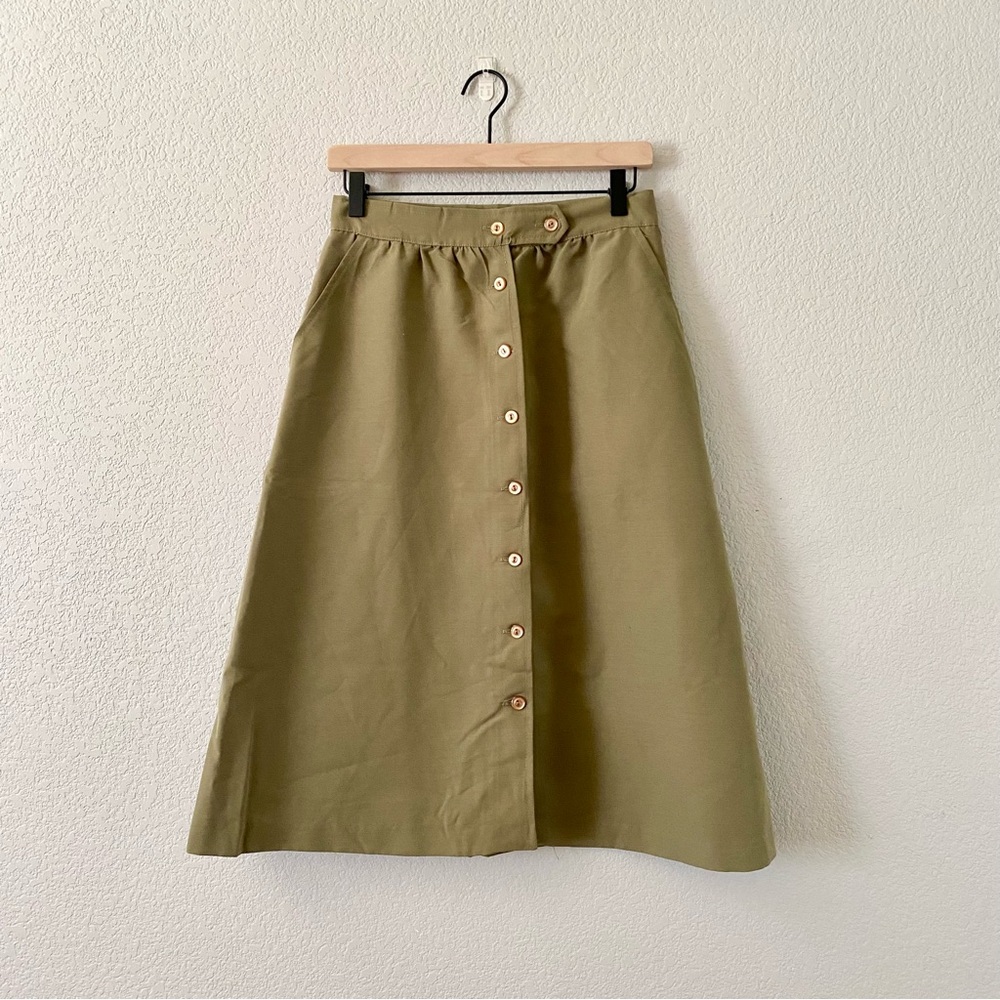 Vintage Olive Button-Front Midi Skirt
